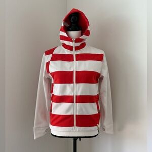 Red and White Striped Boys Snowboarding Hoodie Jacket